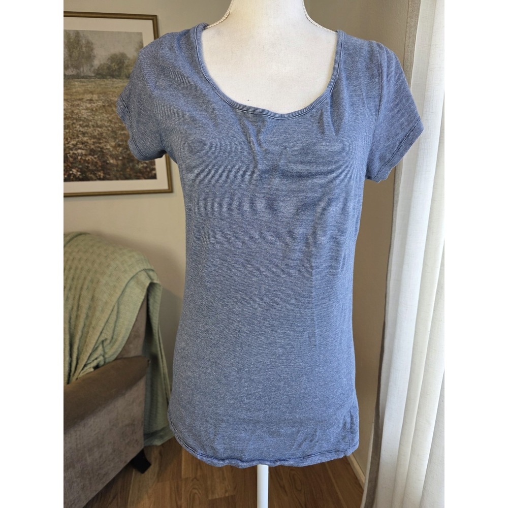 Sadie Basic T Shirt Size 14 Womens Navy Stripe Cap Sleeve Form Fitting